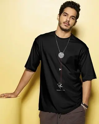 Men's Black Hangin Astronaut Graphic Printed T-shirt