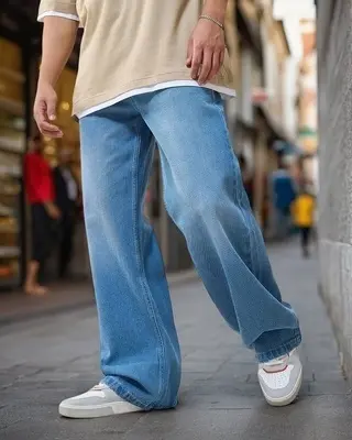 Men's Blue Baggy Wide Leg Jeans