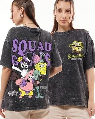 Women's Black Squad Goals Graphic Printed Oversized T-shirt