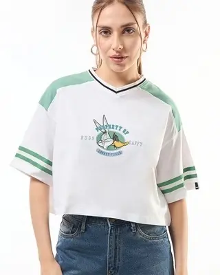 Women's White Property of Bugs Daffy Graphic Printed T-shirt