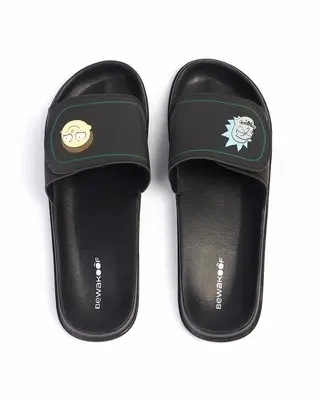 Men's Black Rick & Morty Printed Velcro Sliders