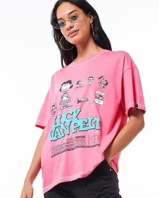 Women's Pink Lucy Vanpelt Graphic Printed Oversized T-shirt