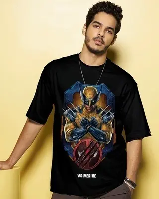 Men's Black Wolverine Graphic Printed Oversized T-shirt