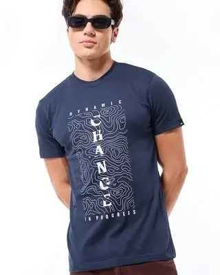 Men's Blue Dynamic Change Graphic Printed T-shirt