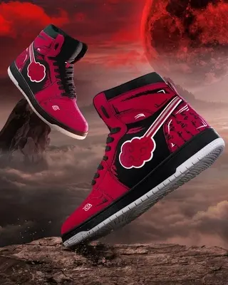 Men's Black & Red Akatsuki Color Block High Top Sneakers