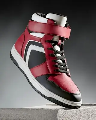 Men's Red & Black Color Block High Top Sneakers