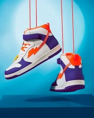 Men's White & Blue Bolt Color Block High Top Sneakers
